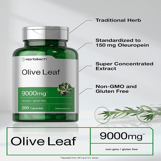 Olive Leaf Extract 9000Mg | 200 Capsules | by Horbaach