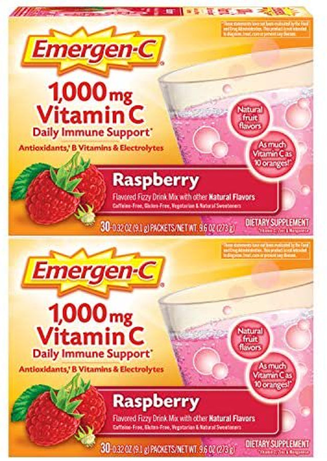 1000Mg Vitamin C Powder, with Antioxidants, B Vitamins and Electrolytes, Vitamin C Supplements for Immune Support, Caffeine Free Drink Mix, Raspberry Flavor - 60 Count/2 Month Supply