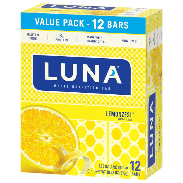 LUNA Bar - Lemonzest Flavor - Gluten-Free - Non-Gmo - 7-9G Protein - Made with Organic Oats - Low Glycemic - Whole Nutrition Snack Bars - 1.69 Oz. (12 Pack)