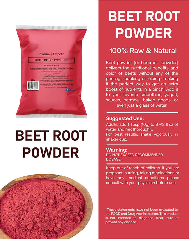 Beet Root Powder 1 Lb. by Aroma Depot Raw & Non-Gmo I Vegan & Gluten Free I Nitric Oxide Booster I Boost Stamina and Increases Energy I Immune System Booster I 100% Natural