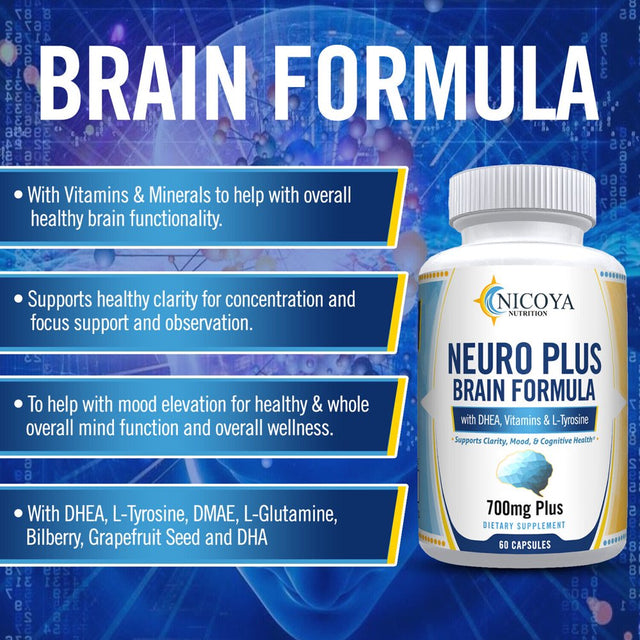 Nicoya Nutrition Neuro plus Brain Formula & Focus 60Ct, Healthy Memory Function, Clarity Nootropic Supplement 60 Capsules