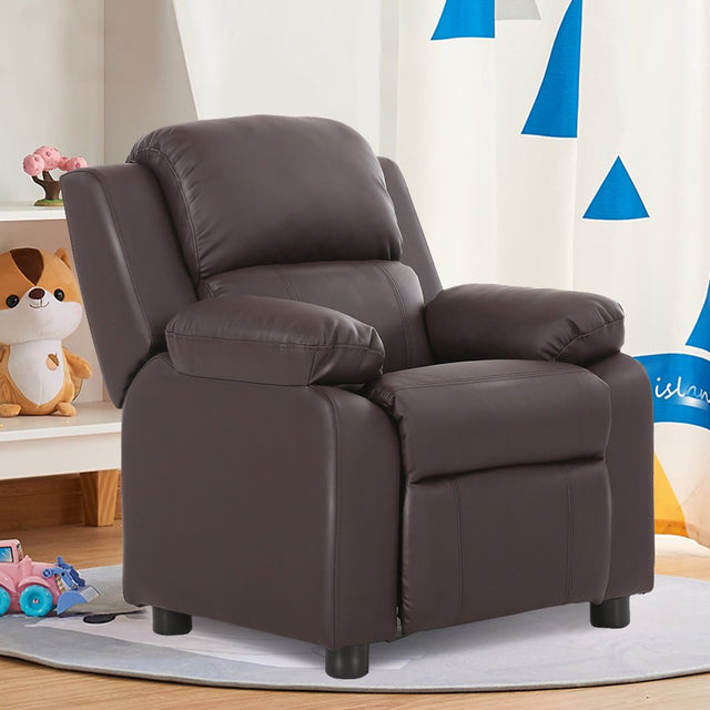 Deluxe Padded Kids Sofa Armchair Recliner Headrest Children W/ Storage Arm Brown