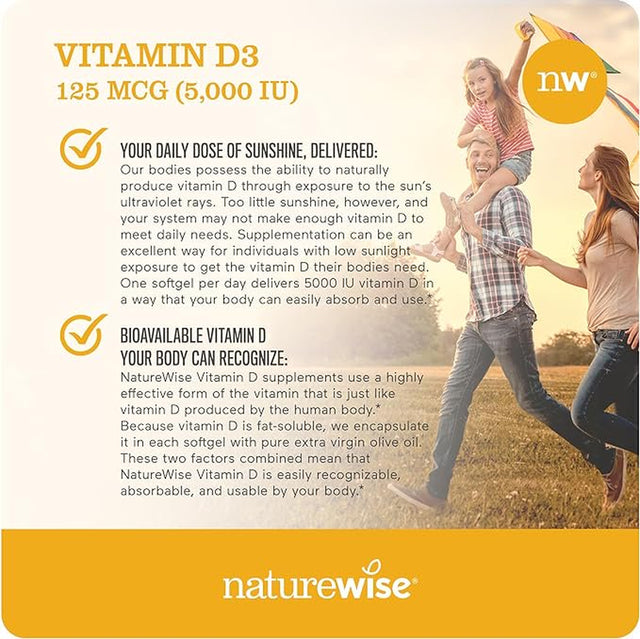 Naturewise Vitamin D3 5000 IU (125Mcg) 90 Softgels