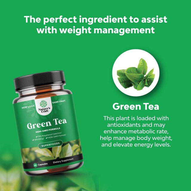 Green Tea Extract Capsules - Pure Extract - Weight Loss Pills - Burn Belly Fat - Metabolism Booster - Lose Weight Fast - for Men and Women Natural Detox Cleanse