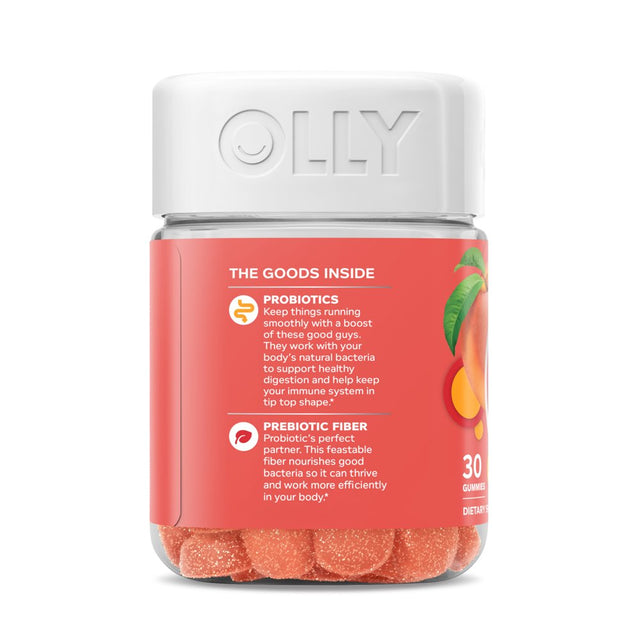 OLLY Probiotic + Prebiotic Fiber Gummy, Digestive + Gut Health Supplement, Peach, 30 Ct