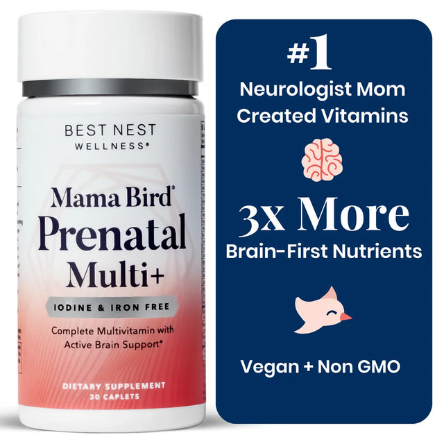 Mama Bird Prenatal Multi+ Vitamins, Methylfolate, Organic, Vegan, Best Nest Wellness, 30 Ct