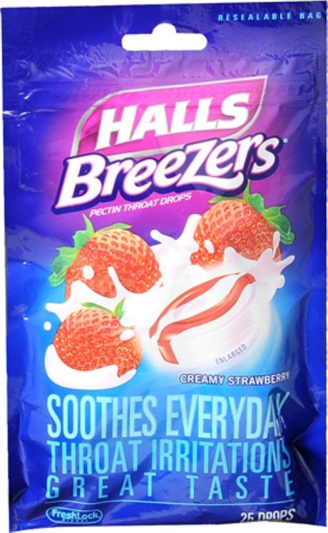 Halls Breezers Drops Cool Creamy Strawberry 25 Each (Pack of 3)