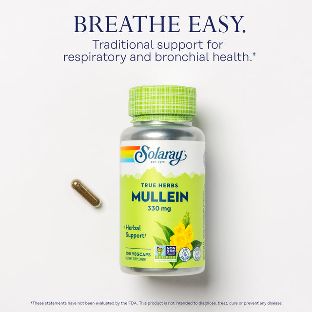 Solaray Mullein Leaf, Herbal Support for Healthy Respiratory and Bronchial Function, Vegan, 100 Vegcaps