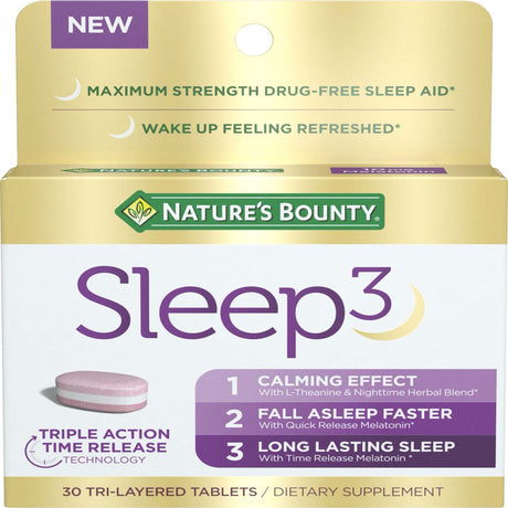 Nature'S Bounty Sleep3 Melatonin, Maximum Strength Drug Free Sleep Aid, Tri-Layered Tablets, 10 Mg, 30 Ct