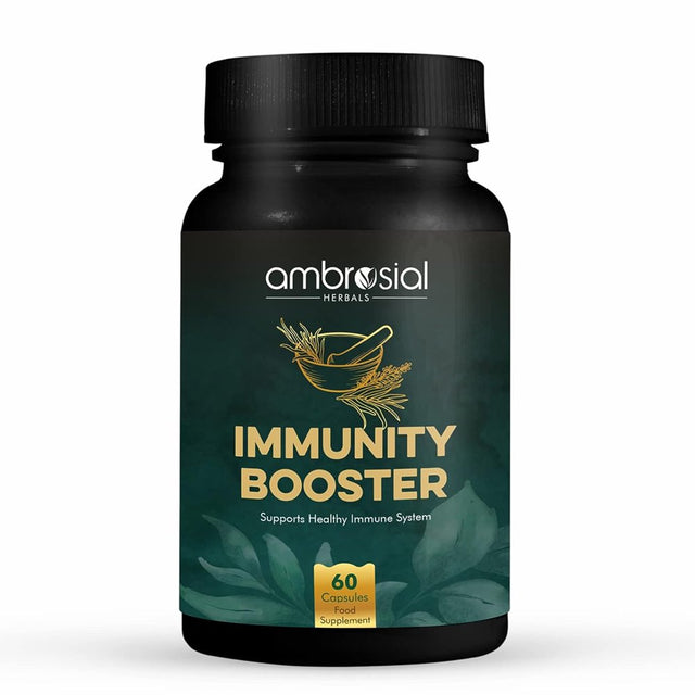 Ambrosial Herbal Immunity Booster | Immunity Supplements with Blend of 6 Natural Herbs for Adults (Pack of 1-60 Capsules)