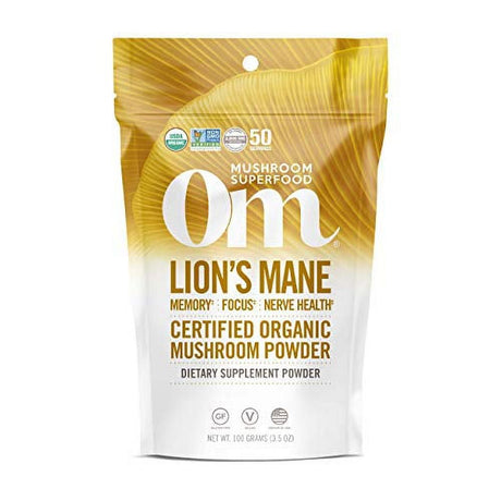 Om Mushroom Superfood Lion'S Mane Organic Mushroom Powder, 3.5 Ounce, 50 Servings, Fruit Body and Mycelium Nootropic for Memory Support, Focus, Clarity, Nerve Health, Creativity and Mood