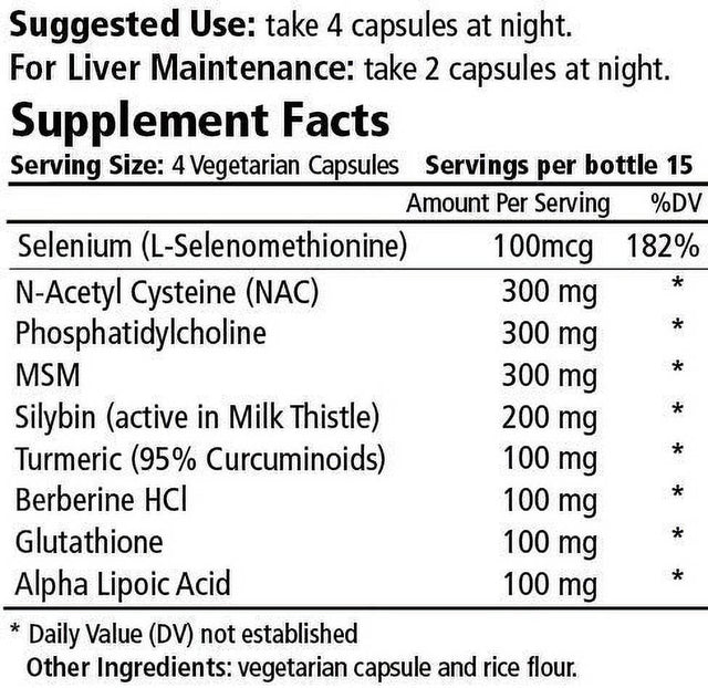 Liver Medic Hepatiben - Liver Detox 60 Capsules Cleanse Detoxifies and Regenerates with Additional Gut Repair Ingredients. Milk Thistle (Silymarin), Choline, Turmeric, ALA, Glutathione