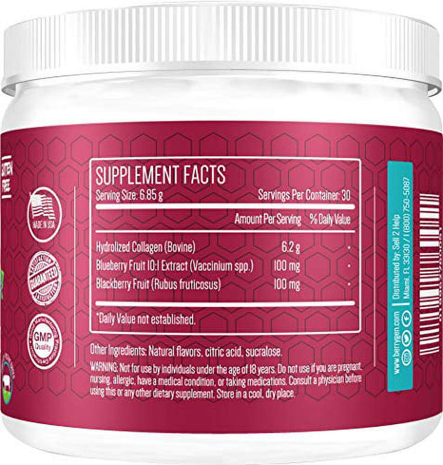 Berry Gen: Restore Collagen Powder with Antioxidants from Blackberry and Blueberry Extracts - 30 Servings - Natural Dual Action Formula - Supports Joints, Hair, Skin, and Nails - Made in the USA