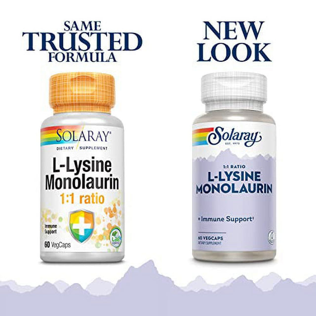 SOLARAY L-Lysine Monolaurin Immune Supplement | 1:1 Ratio for Immune System Function & Skin Health Support, 60 Vegcaps, 30 Serv.