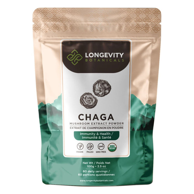 Longevity Botanicals Organic Chaga Mushroom Supplement Powder (3.5 Oz/100 Grams), Better Sleep