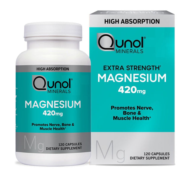 Qunol Magnesium Capsules (120 Count), High Absorption, 420Mg, Extra Strength, Bone, Nerve, and Muscle Health Supplement