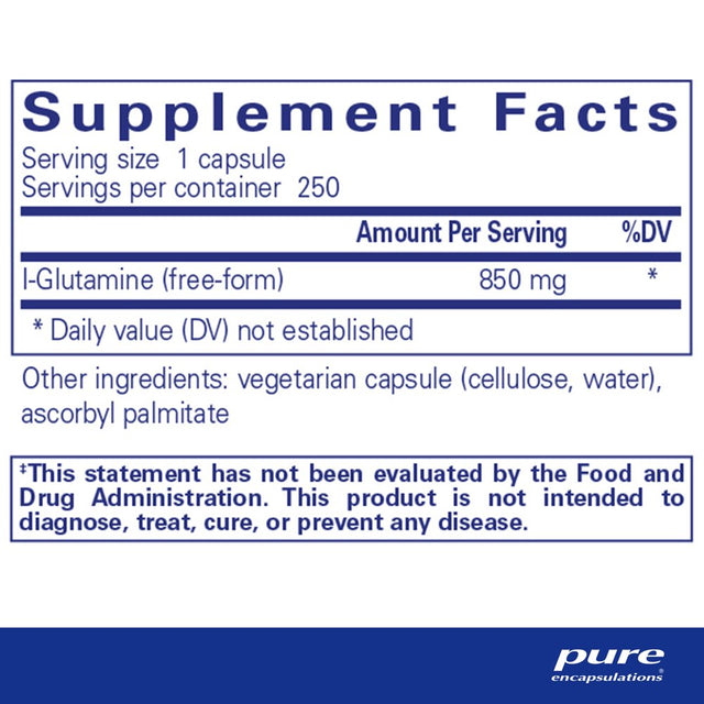 Pure Encapsulations L-Glutamine 850 Mg | Supplement for Immune and Digestive Support, Gut Health and Lining Repair, Metabolism Boost, and Muscle Support* | 250 Capsules