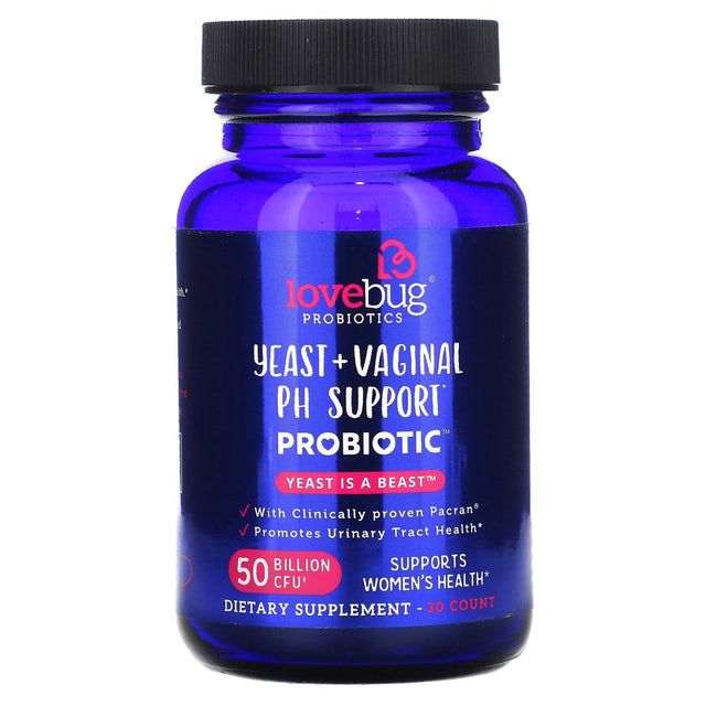 Lovebug Probiotics, Yeast + Vaginal PH Support Probiotic, Advanced Strength, 50 Billion CFU, 30 Count