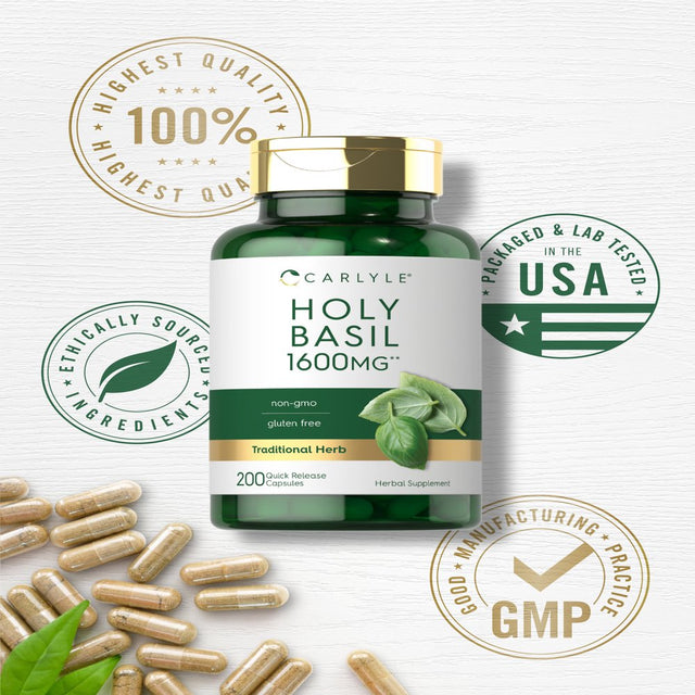 Holy Basil Extract 1600Mg | 200 Capsules | Herbal Supplement | by Carlyle