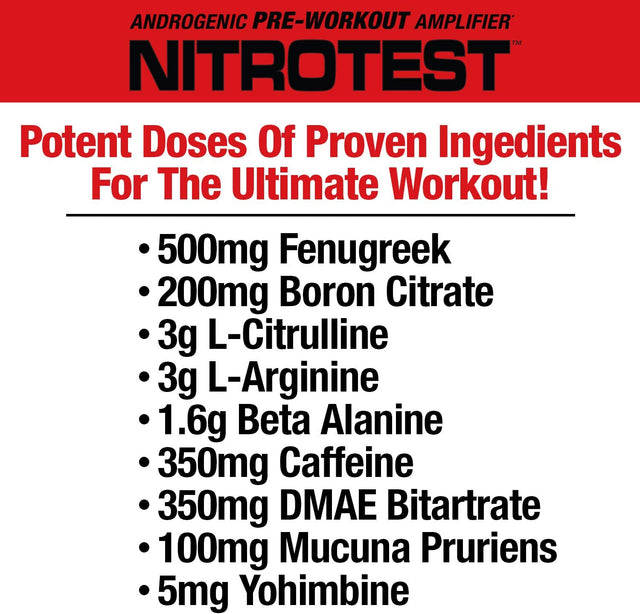 Musclemeds Nitrotest Pre-Workout Supplement Drink, Boost Nitric Oxide, Testosterone, Watermelon, 30 Servings, 1.03 Pound, 1 Count