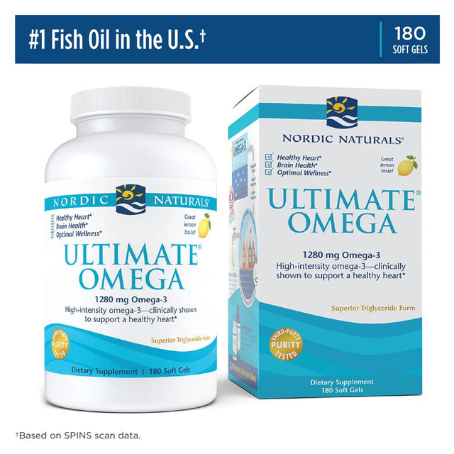 Nordic Naturals Ultimate Omega Softgels, Lemon, 1280 Mg, Fish Oil, 180 Ct