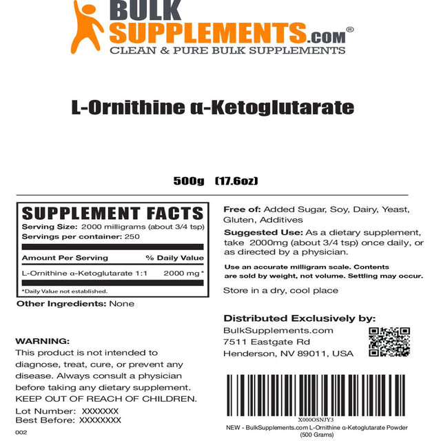 Bulksupplements.Com L-Ornithine A-Ketoglutarate (OKG) Powder 2000Mg - Nitric Oxide Supplement (500 Grams)