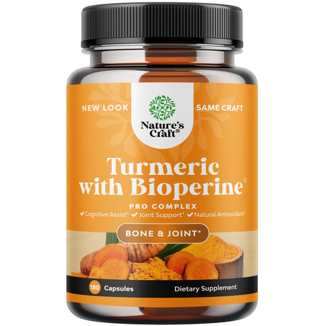 Turmeric Curcumin Capsules with Bioperine for Enhanced Absorption - Nature'S Craft Turmeric Supplement 180Ct for Natural Joint Support, Immune Boost, Antioxidant Detox Cleanse