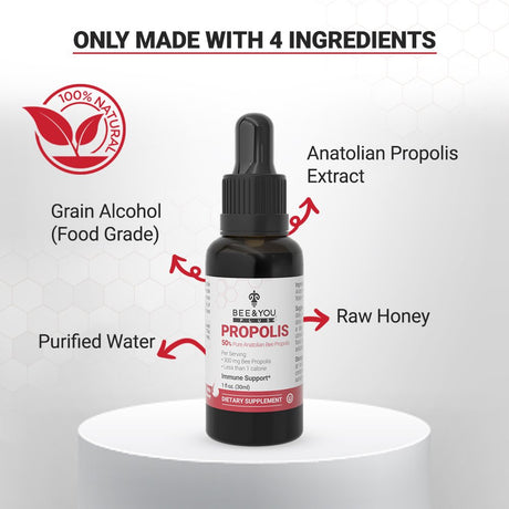 BEE and You Propolis 50% Pure Liquid Extract - Ultra plus Potency - Supports Healthy Immune System - Sore Throat Relief Antioxidants, Keto, Paleo, Gluten-Free, 1 Fl Oz