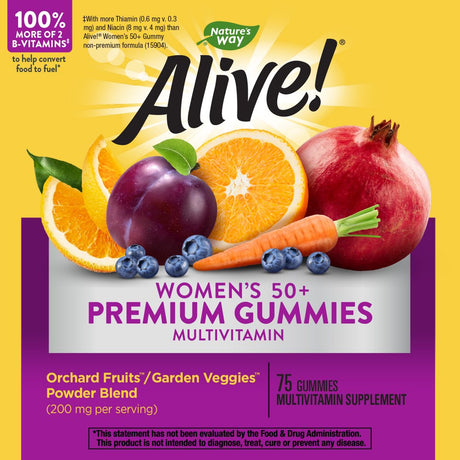 Nature’S Way Alive! Women’S 50+ Premium Gummies Multivitamin, 16 Vitamins and Minerals, Grape and Cherry Flavored Gummies, 75 Gummies