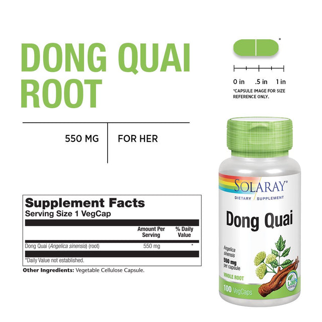 Solaray Dong Quai Root 550Mg | Healthy Menstrual & Menopausal Support | Womens Health Supplement | Whole Root | Non-Gmo, Vegan & Lab Verified | 100Ct