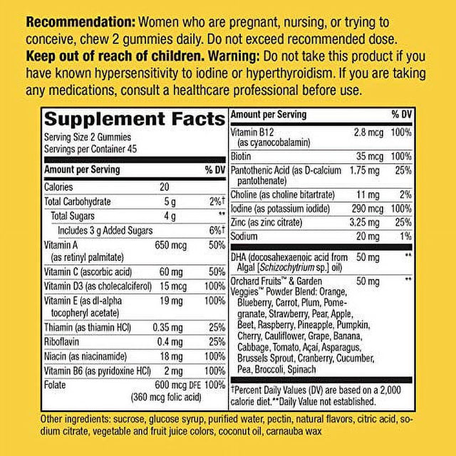 Natureâ€™S Way Alive! Daily Support Prenatal Gummies, 50Mg Plant-Based DHA per Serving, Vegetarian, 90 Gummies, Orange and Raspberry Lemonade Flavored