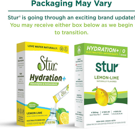 Stur Electrolytes Powder Hydration Packets | Lemon Lime | Sugar Free Water Flavor Packets for Workout Recovery | High Antioxidants & B Vitamins | Keto, Vegan, Non-Gmo, Paleo (96 Packets)