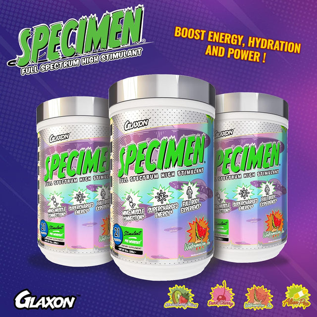 Glaxon Specimen High Stimulant Pre Workout Powder, Preworkout with 300Mg Caffeine and 3200Mg Beta Alanine per Serving for Workout-Dominating Energy, Focus, and Pump (Dark Cherry)