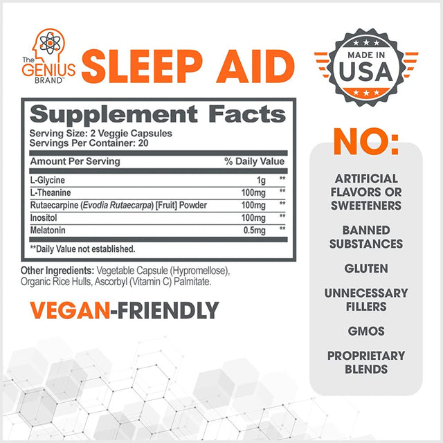 Sleep Aid Melatonin Supplement for Stress, Anxiety Relief Support, Insomnia Relief, Genius Sleep Aid by the Genius Brand