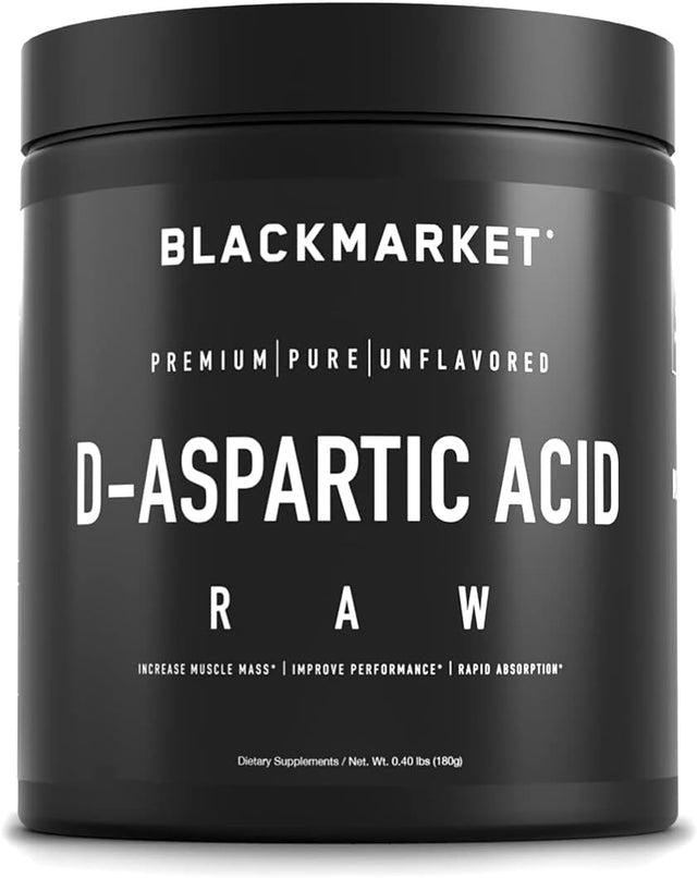 BLACKMARKET RAW D-Aspartic Acid - Workout Powder Drink Mix for Men, Increase Natural Testosterone Supply, Build Muscle, Improve Recovery & Strength, 180 Grams