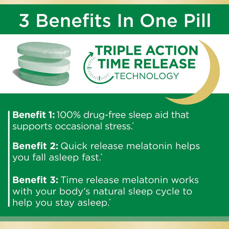 Nature’S Bounty Sleep3 Melatonin Sleep Aid with Stress Support, Dietary Supplement, Tri-Layered Tablets, 56 Ct