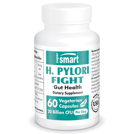 Supersmart - H. Pylori Fight Natural Treatment 20 Billion CFU per Day (Probiotic Lactobacillus Reuteri) - Gastric Acid Reflux Relief - Stomach Repair | Non-Gmo & Gluten Free - 60 Vegetarian Capsules