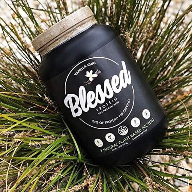 BLESSED Vegan Protein Powder - Plant Based Protein Powder Meal Replacement Protein Shake, 23G of Pea Protein Powder, Dairy Free, Gluten Free, Soy Free, No Sugar Added, 30 Servings (Vanilla Chai)