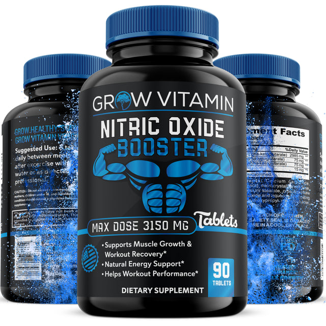 Nitric Oxide Booster Supplements - L Arginine 3150 Mg Extra Strength Nitric Oxide Support for Muscle Growth, Muscle Builder, Energy, Endurance and Heart Health, Pre Workout, Quick Recover (90 Tablets)