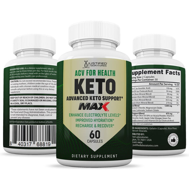 (3 Pack) ACV for Health Keto ACV MAX Pills 1675Mg Dietary Supplement 180 Capsules