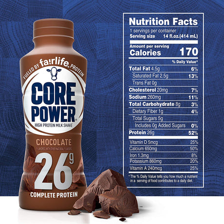 Core Power Fairlife 26G Protein Milk Shakes, Liquid Ready to Drink for Workout Recovery, Chocolate, 14 Fl Oz Bottle (Pack of 12)