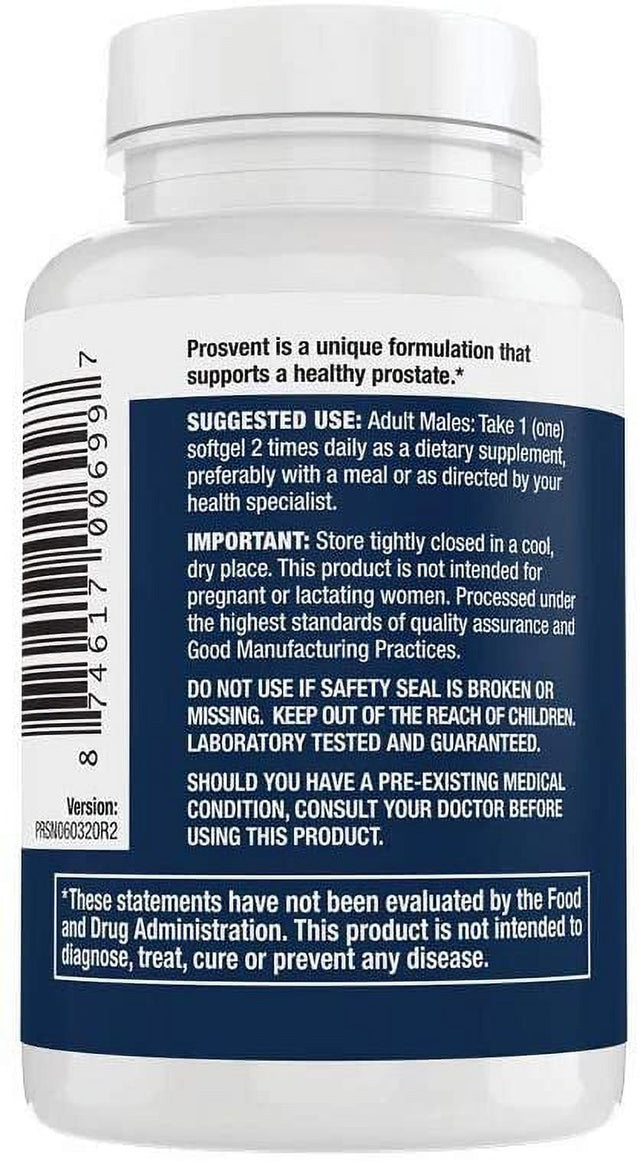 Prosvent – Natural Prostate Health Supplements for Men – Clinically Tested Ingredients - Saw Palmetto, Pygeum, Lycopene, Stinging Nettle, Beta Sitosterol, Pumpkin Seed Oil. 6 Month Supply