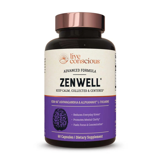 KSM-66 Ashwagandha + Alphawave - Zenwell by Live Conscious | Cognitive, Brain Health (60 Capsules)