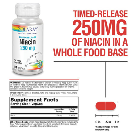 Solaray Niacin Timed-Release 250Mg, Vitamin B3 | Skin Health, Cardiovascular & Nervous System Support | 100Ct