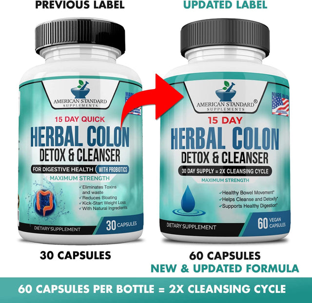 Colon Cleanse, Colon Detox, Colon Cleanse Pills, Colon Cleanser, Herbal Laxative, Detox Cleanser, Detox Supplements for Bloating, Constipation Relief, Digestive Health, Bowel Movement. 60 Vegan Caps