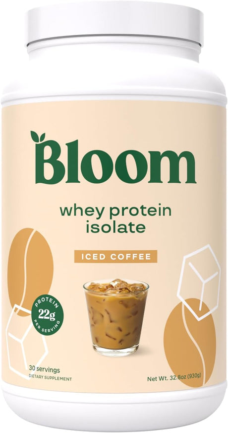 Bloom Nutrition Whey Isolate Protein Powder, Iced Coffee - Pure Iso Post Workout Recovery Drink Blend, Smoothie Mix with Digestive Enzymes for Gut Health - Low Carb, Keto & Zero Sugar Added