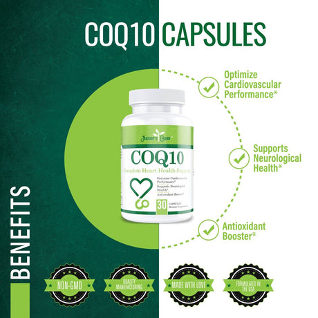 Coq10 Capsules - Promotes Heart & Brain Health for Increased Energy and Stamina – Powerful Antioxidant, Non-Gmo, Dietary Supplement - 30 Capsules