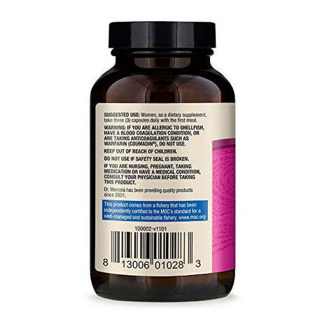 Dr. Mercola Antarctic Krill Oil for Women with Evening Primrose Oil, 90 Servings (270 Capsules),Source of Omega 3 Fatty Acids, MSC Certified, Non GMO, Soy-Free, Gluten Free