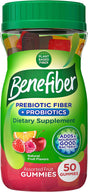 Benefiber Prebiotic Fiber Supplement Gummies with Probiotics for Digestive Health, Assorted Fruit Flavors - 50 Count