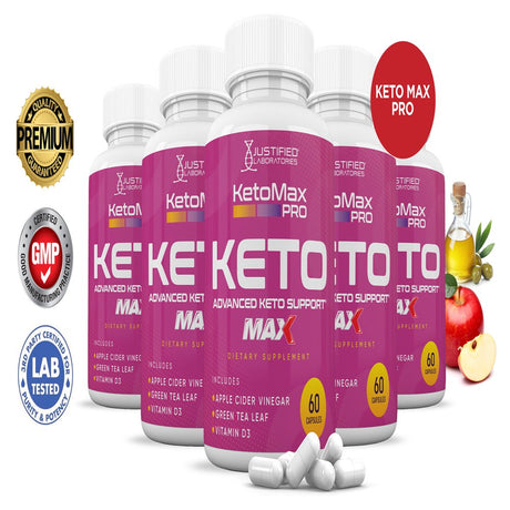 (5 Pack) Keto Max Pro ACV MAX Pills 1675Mg Alternative to Gummies Dietary Supplement 300 Capsules